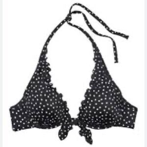 Victorias Secret Swim Capri Ruffle Bikini top Removable Push Up black White dots